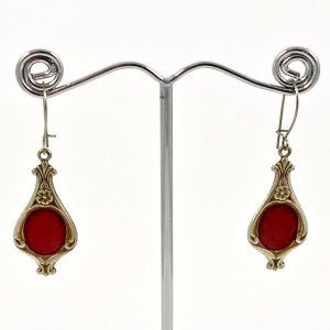 Pierre Bex Art Nouveau style Silver Plated and Red Enamel Earrings